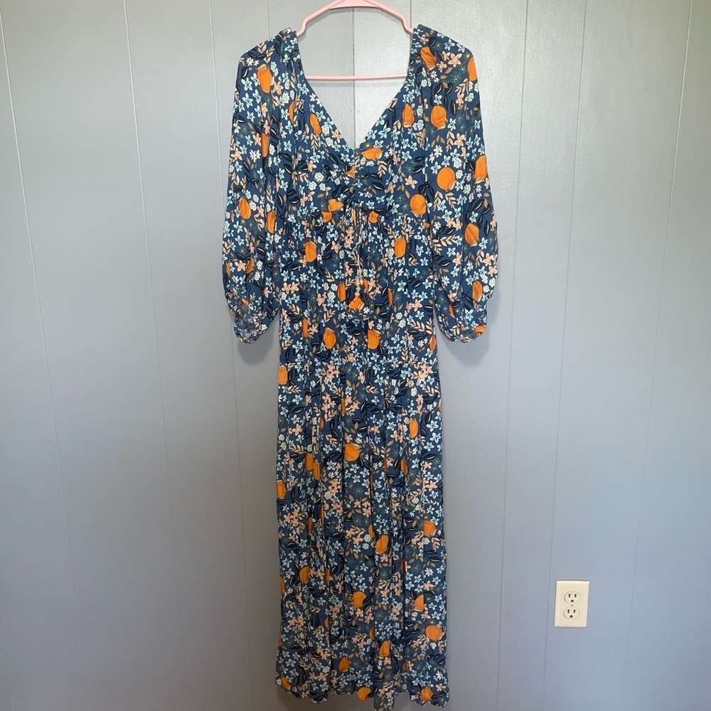 Hale Bob Long Sleeve Floral and Oranges Maxi Dress XS NWT - Picture 1 of 8